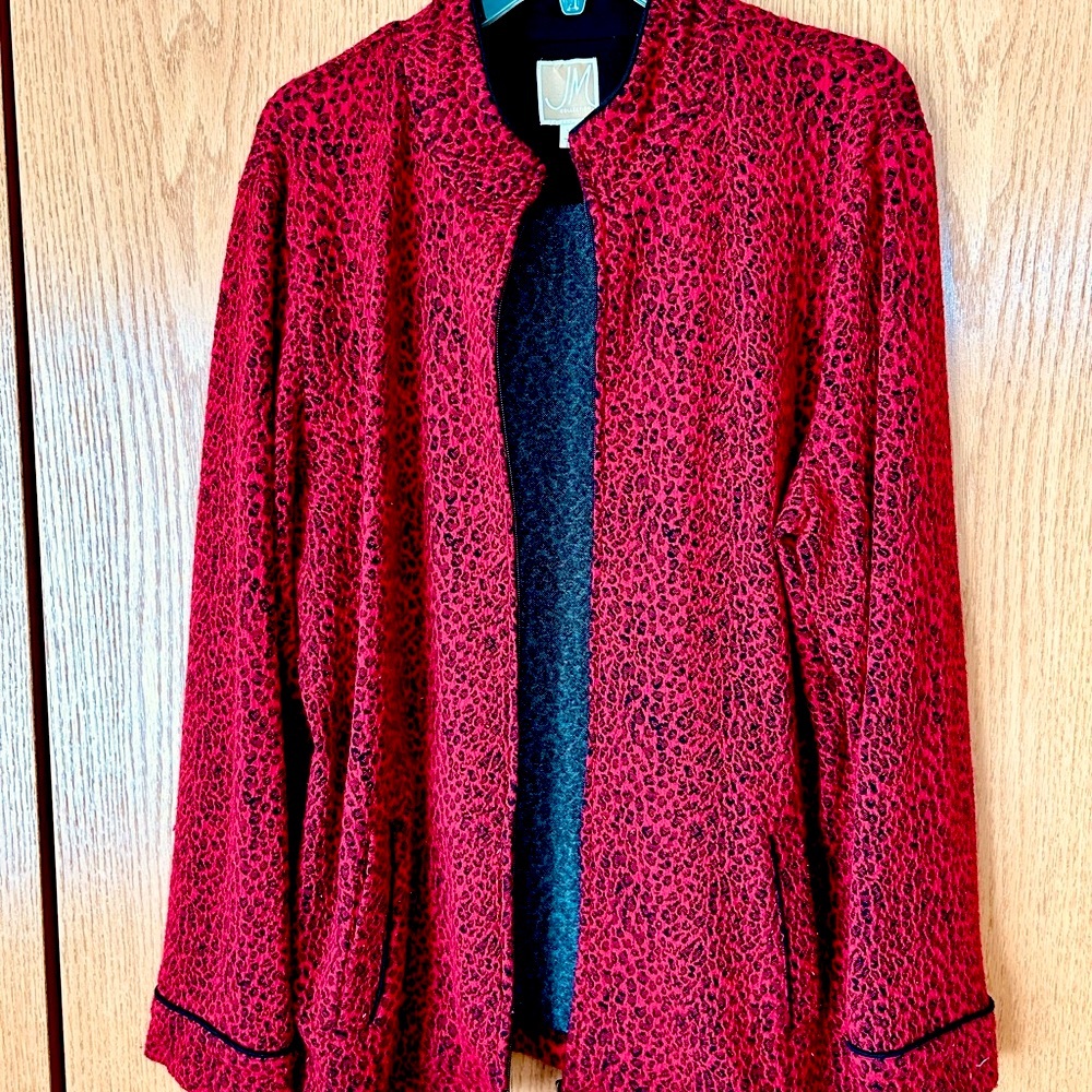 XL Red & Black Leopard Print Jacket, Polyester/Spandex